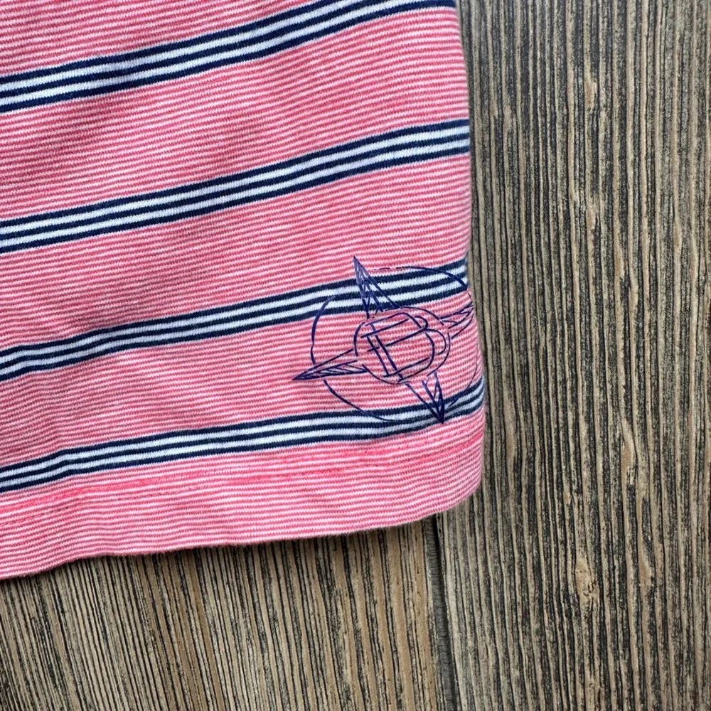 B. Draddy USA Pima Cotton Polo Shirt Mens XL Pink Navy Blue Striped Logo